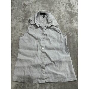 Ellen Tracy Sleeveless Top Women's Size 8 Petite Gray Pinstripes Button Up EUC